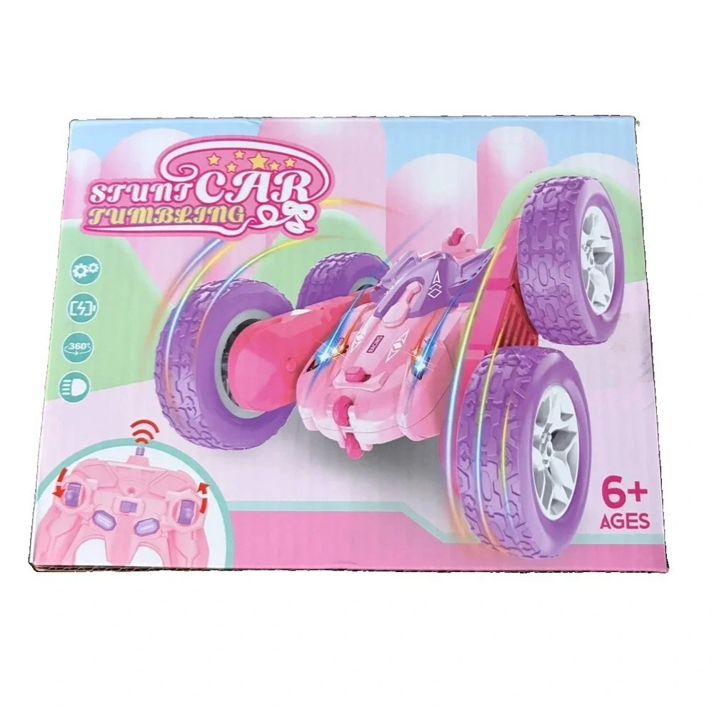 Pink RC Stunt Car Tumbling 360 Remote Control LED Lights Rechargeable Kids Toy